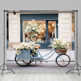 Aperturee - Aperturee Blurry Modern Blue White Store Bike Street Backdrop